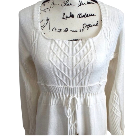 Free People White Emmaline Cable Knit Mini Sweater Dress w/Back Cut-Out Size XL - Picture 7 of 14